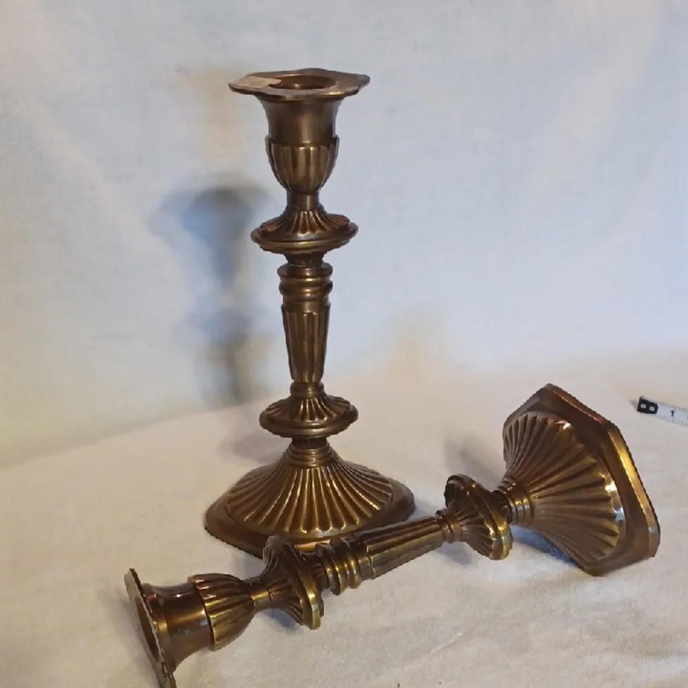 Vintage Gold Candle Holders with Ornate Accents Set Of 2